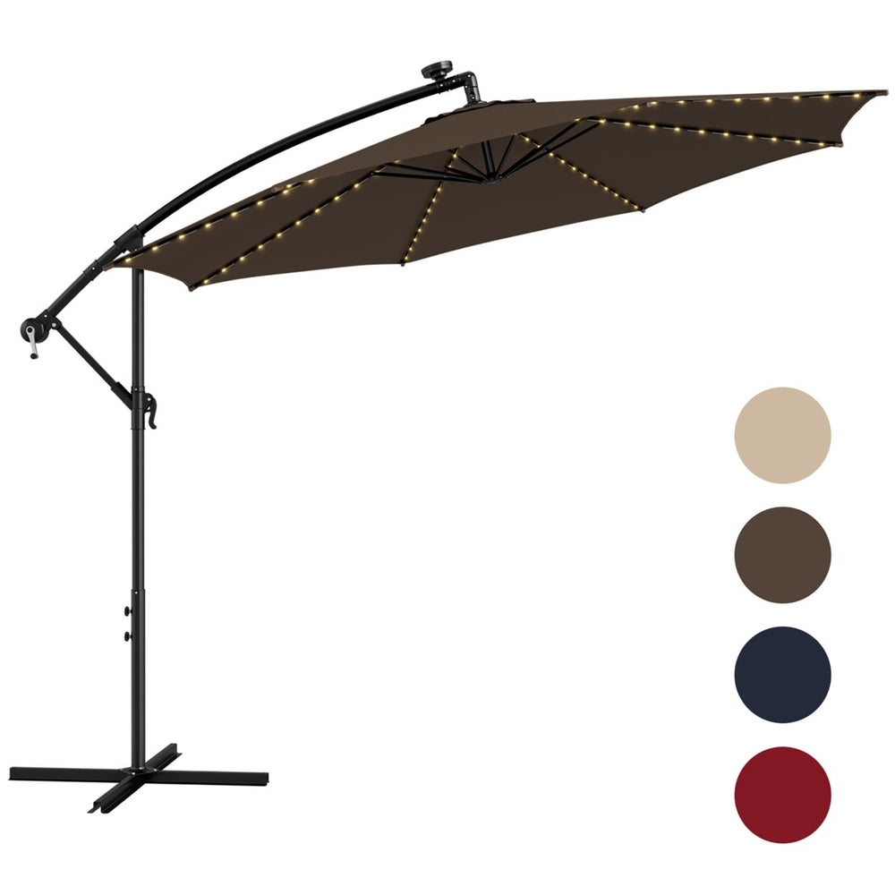 10 FT Offset Patio Umbrella Solar Powered Cantilever Umbrella w/ 112 LED Lights Image 2