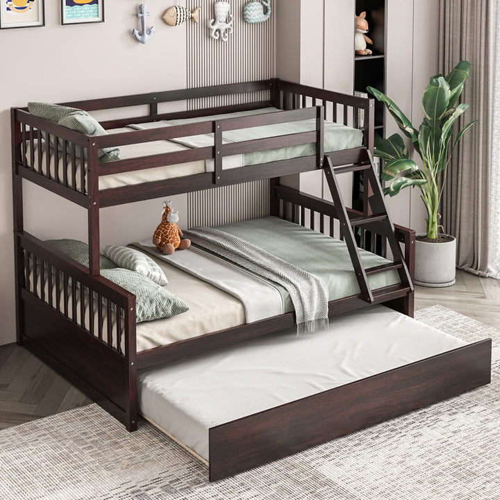 Twin Over Full Bunk Bed with Twin Trundle Convertible Platform Bed Image 4