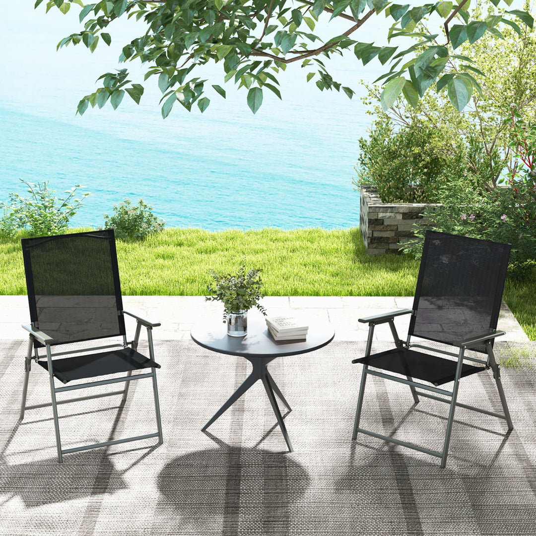 2PCS Patio Portable Metal Folding Chairs Dining Chair Set Poolside Garden Image 3