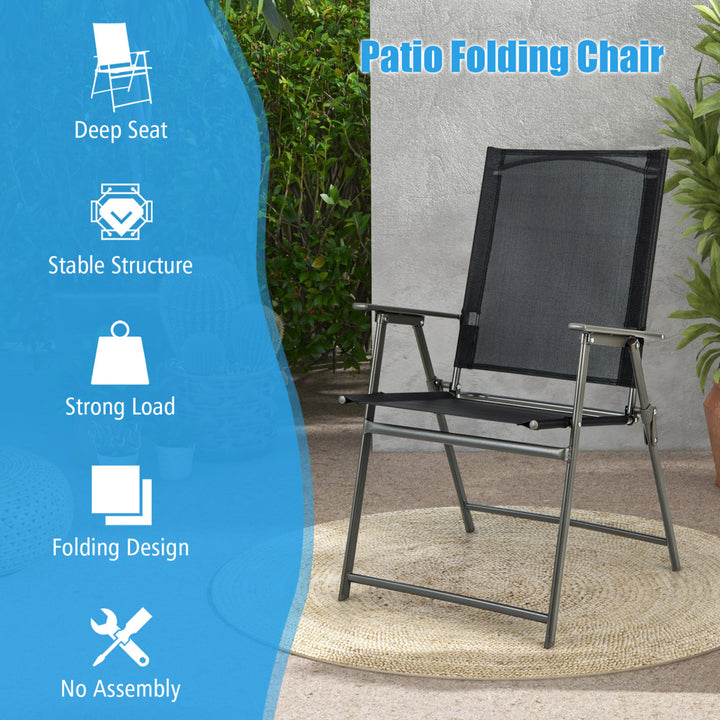 2PCS Patio Portable Metal Folding Chairs Dining Chair Set Poolside Garden Image 4