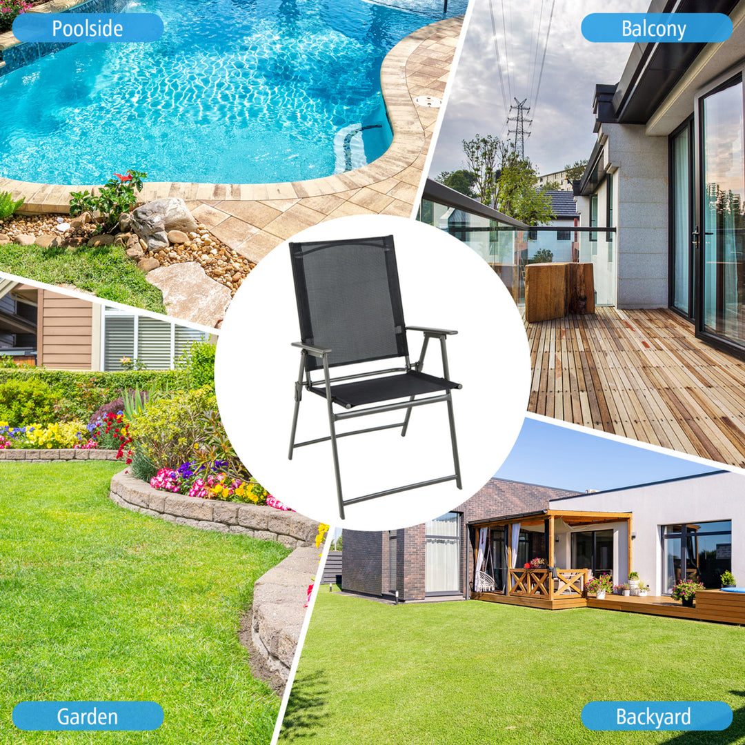 2PCS Patio Portable Metal Folding Chairs Dining Chair Set Poolside Garden Image 7