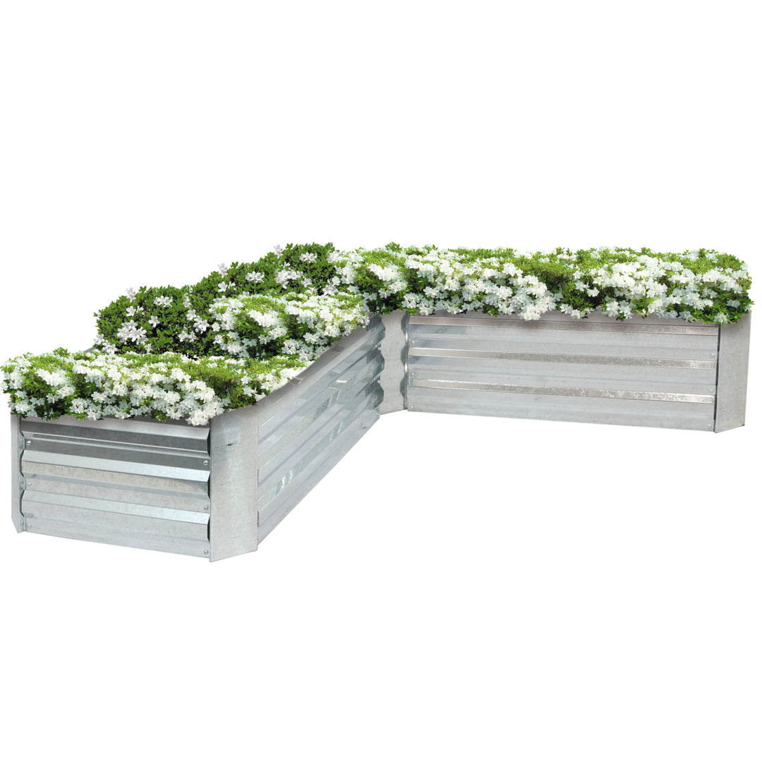 Sunnydaze Galvanized Steel L-Shaped Raised Garden Bed - 59.5 in - Silver Image 5