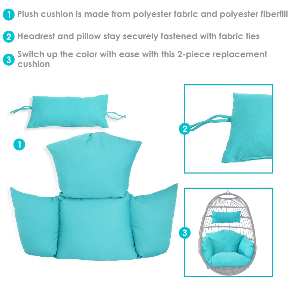 Sunnydaze Penelope and Oliver Egg Chair Replacement Cushions - Turquoise Image 2