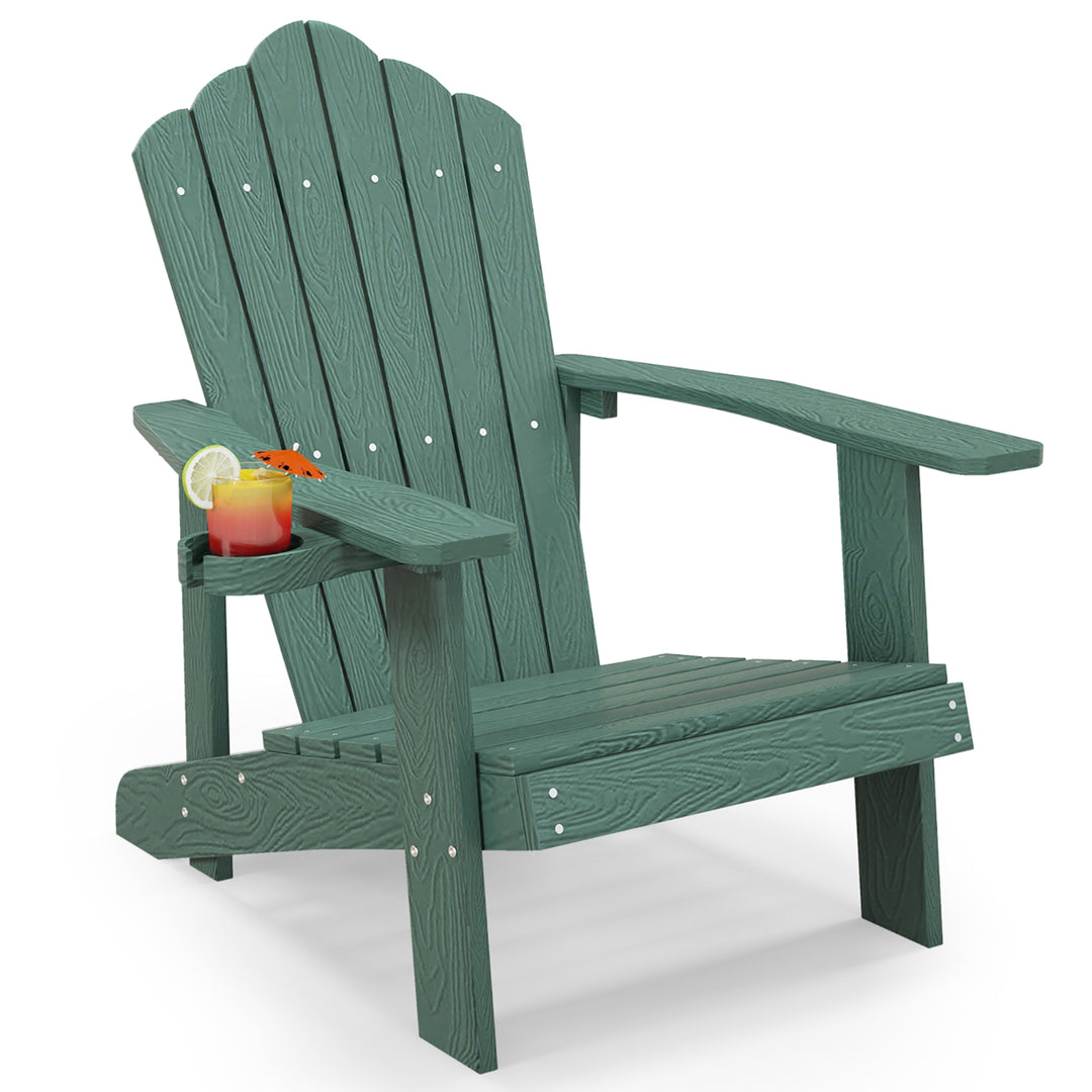 Patio HIPS Outdoor Weather Resistant Slatted Chair Adirondack Chair w/ Cup Holder Image 5