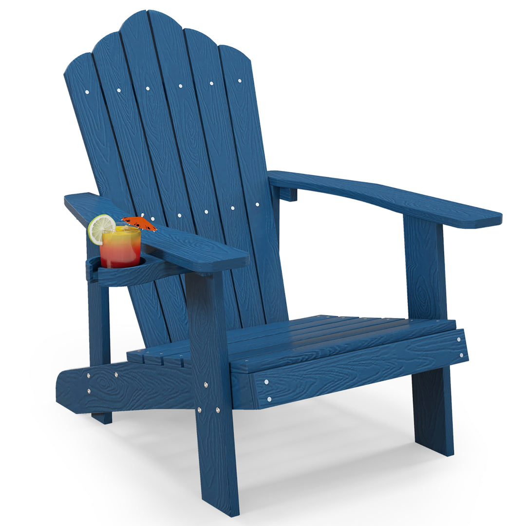 Patio HIPS Outdoor Weather Resistant Slatted Chair Adirondack Chair w/ Cup Holder Image 6