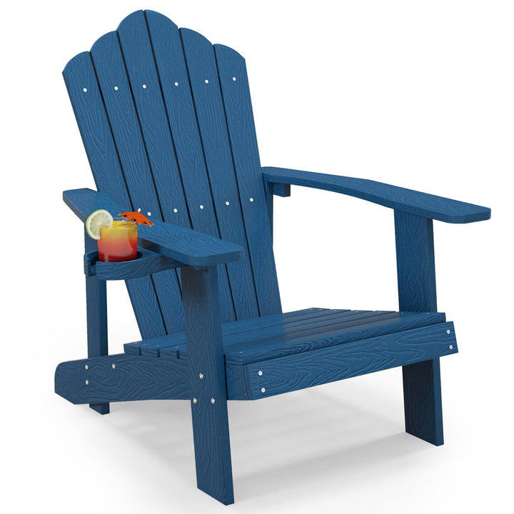 Patio HIPS Outdoor Weather Resistant Slatted Chair Adirondack Chair w/ Cup Holder Image 1