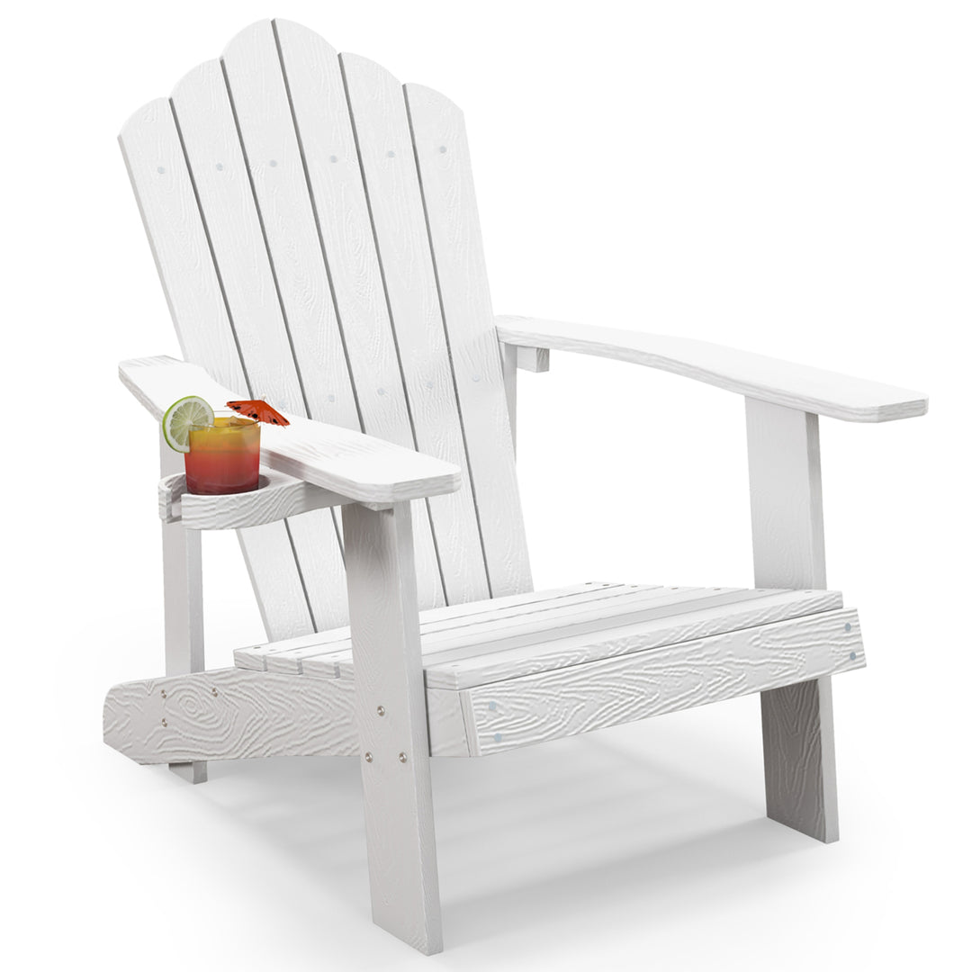 Patio HIPS Outdoor Weather Resistant Slatted Chair Adirondack Chair w/ Cup Holder Image 8