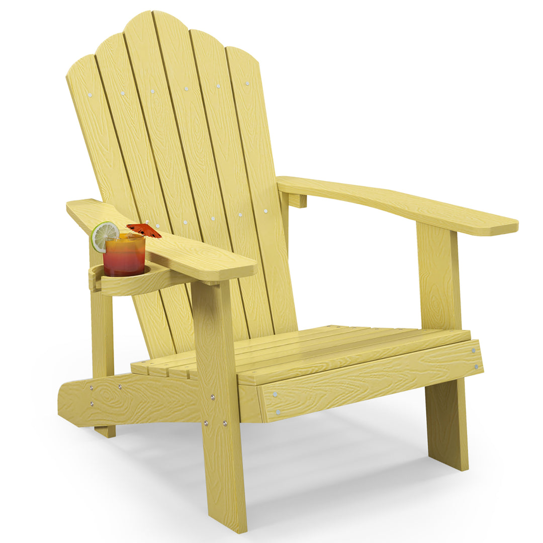 Patio HIPS Outdoor Weather Resistant Slatted Chair Adirondack Chair w/ Cup Holder Image 9