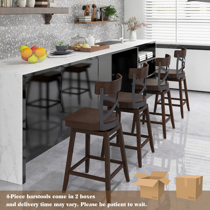 Set of 4 Wooden Swivel Bar Stools Counter Height Kitchen Chairs w/ Back Brown Image 3