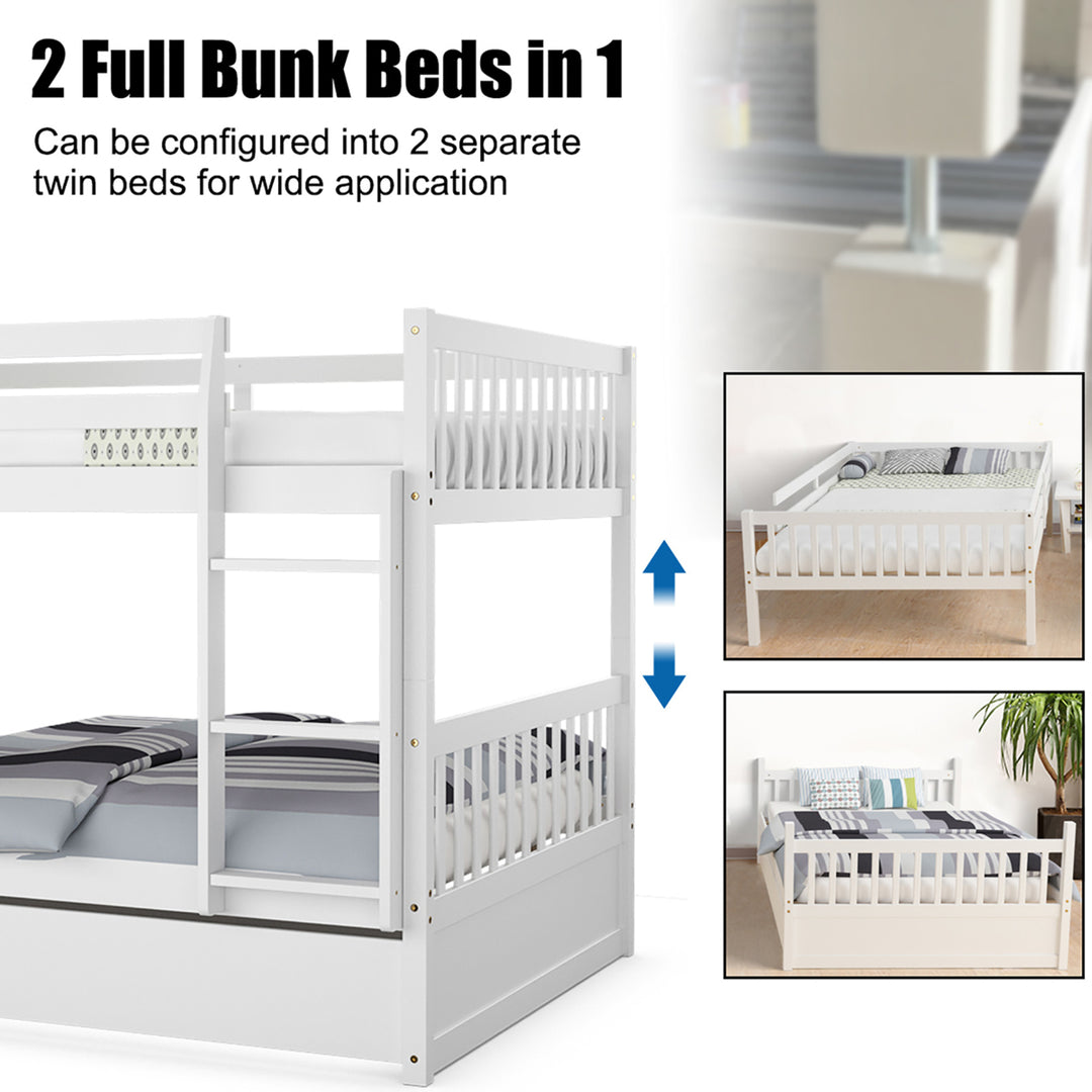 Full over Full Bunk Bed Platform Wood Bed Captains Bed w/ Trundle and Ladder Rail Image 6