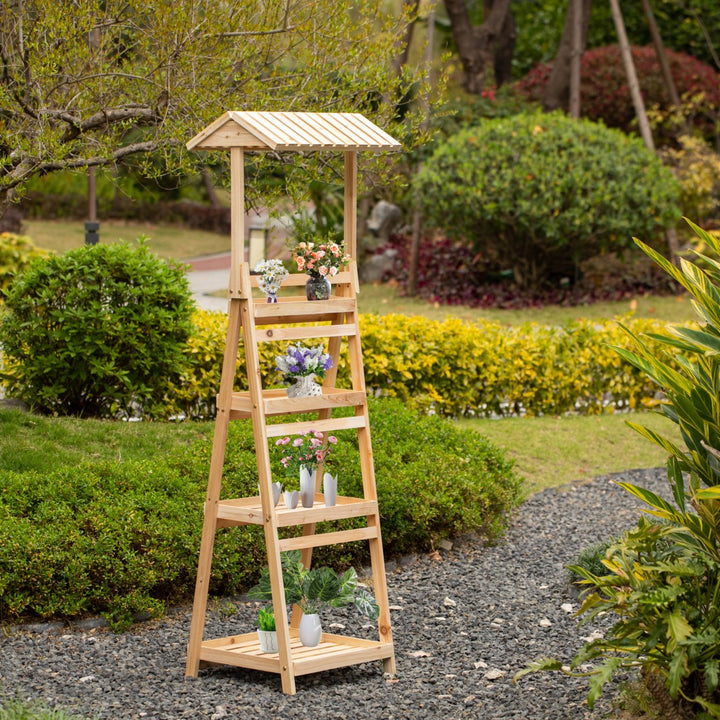 Multi-Functional Wooden Plant Stand Indoor Outdoor Storage Rack Bookcase 4-Tier Image 2