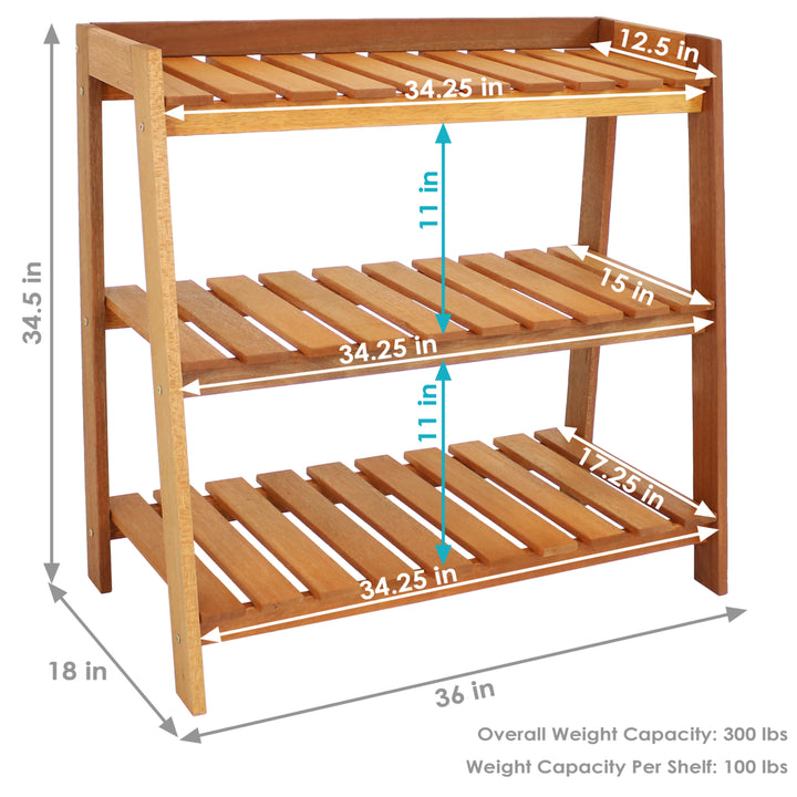 Sunnydaze 3-Tier Meranti Wood Plant Stand with Teak Oil Finish - 36 in Image 3