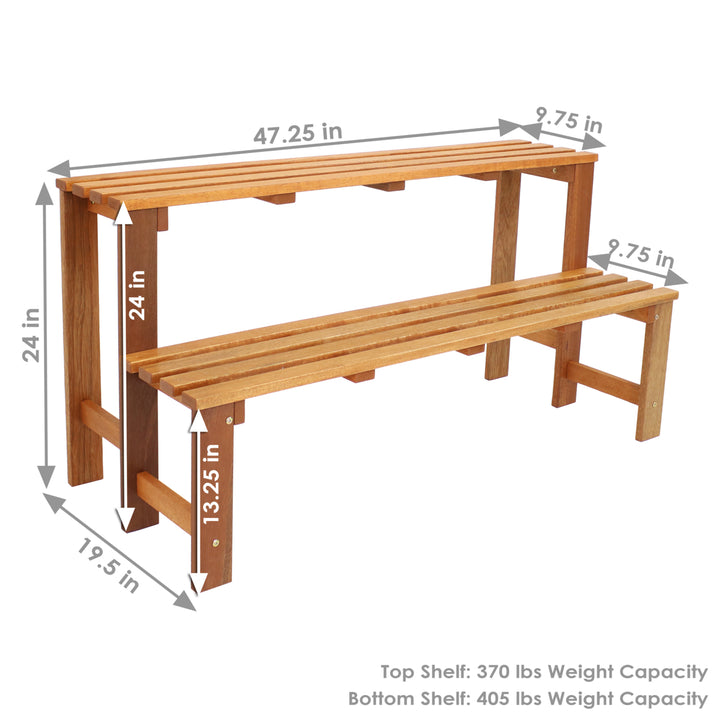 Sunnydaze 2-Tier Meranti Wood Plant Stand with Teak Oil Finish - 24 in Image 3