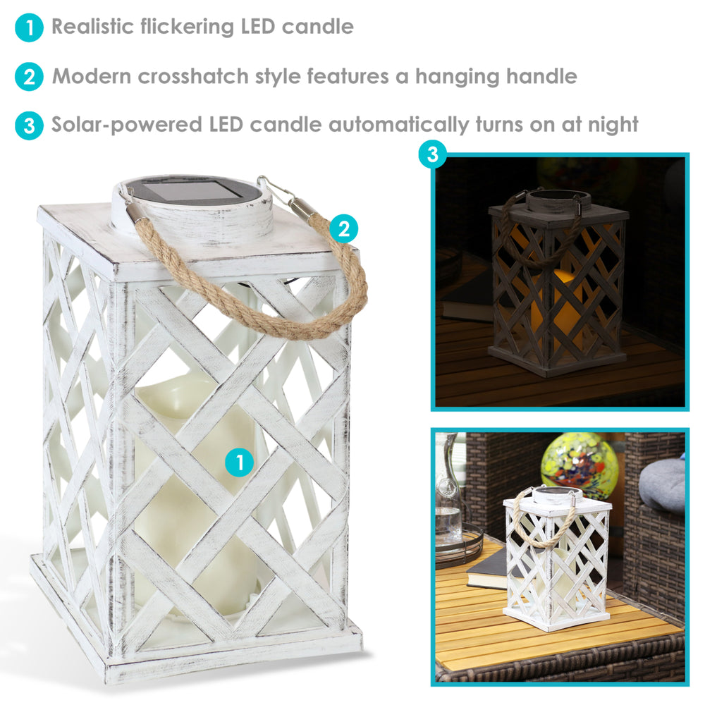 Sunnydaze Modern Crosshatch Outdoor Solar Lantern - 9 in - White - Set of 2 Image 2