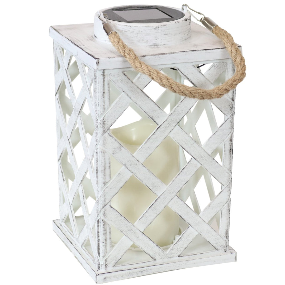 Sunnydaze Modern Crosshatch Outdoor Solar Lantern - 9 in - White - Set of 2 Image 8