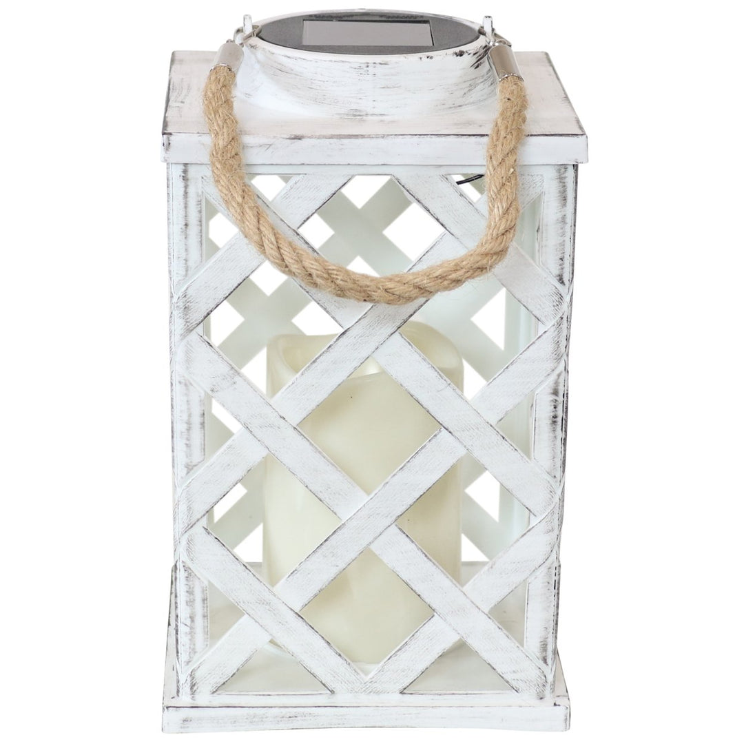 Sunnydaze Modern Crosshatch Outdoor Solar Lantern - 9 in - White - Set of 2 Image 9