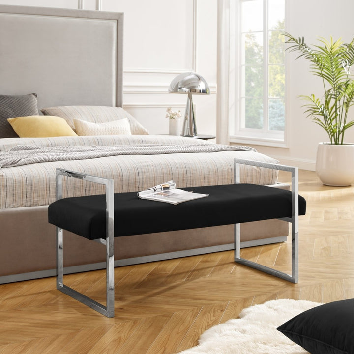 Madelyne Bench Upholstered Open Frame Stainless Steel Chrome Gold 48x20.5 Image 1