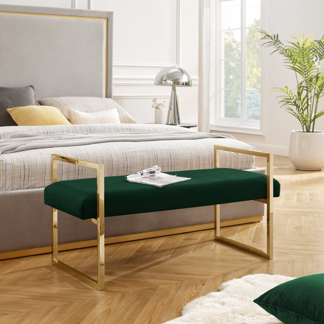 Madelyne Bench Upholstered Open Frame Stainless Steel Chrome Gold 48x20.5 Image 1