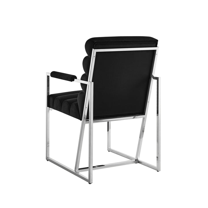Madelyne Dining Chair - Upholstered, Stainless Steel Frame, Channel Tufted, Padded Square Arms Image 10