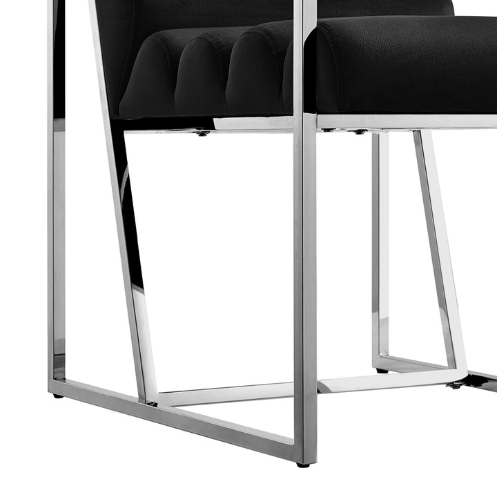 Madelyne Dining Chair - Upholstered, Stainless Steel Frame, Channel Tufted, Padded Square Arms Image 11