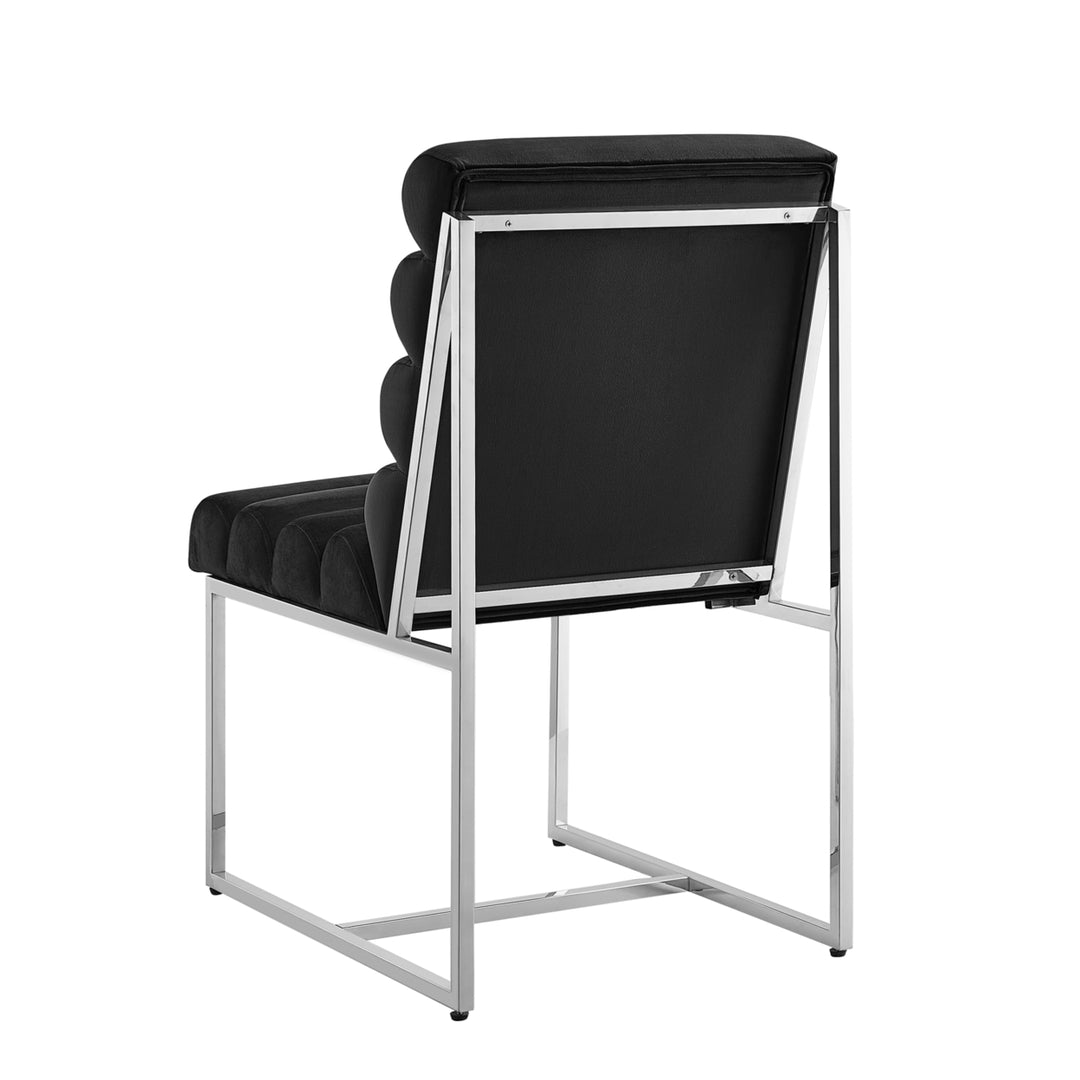 Madelyne Dining Chair - Upholstered, Stainless Steel Frame, Channel Tufted, Armless Image 10