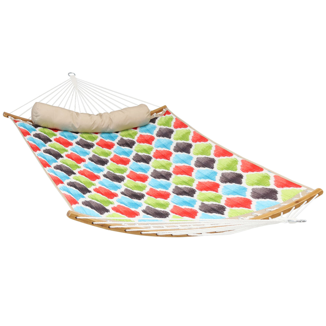 Sunnydaze 2-Person Quilted Hammock with Curved Spreader Bar - Multi-Color Image 1