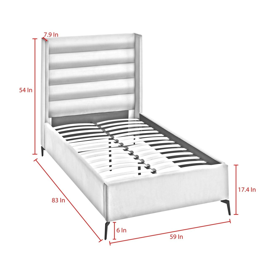 Rayce Bed - Linen Upholstered, Wingback Channel Tufted Headboard, Oblique Legs, Slats Included Image 11