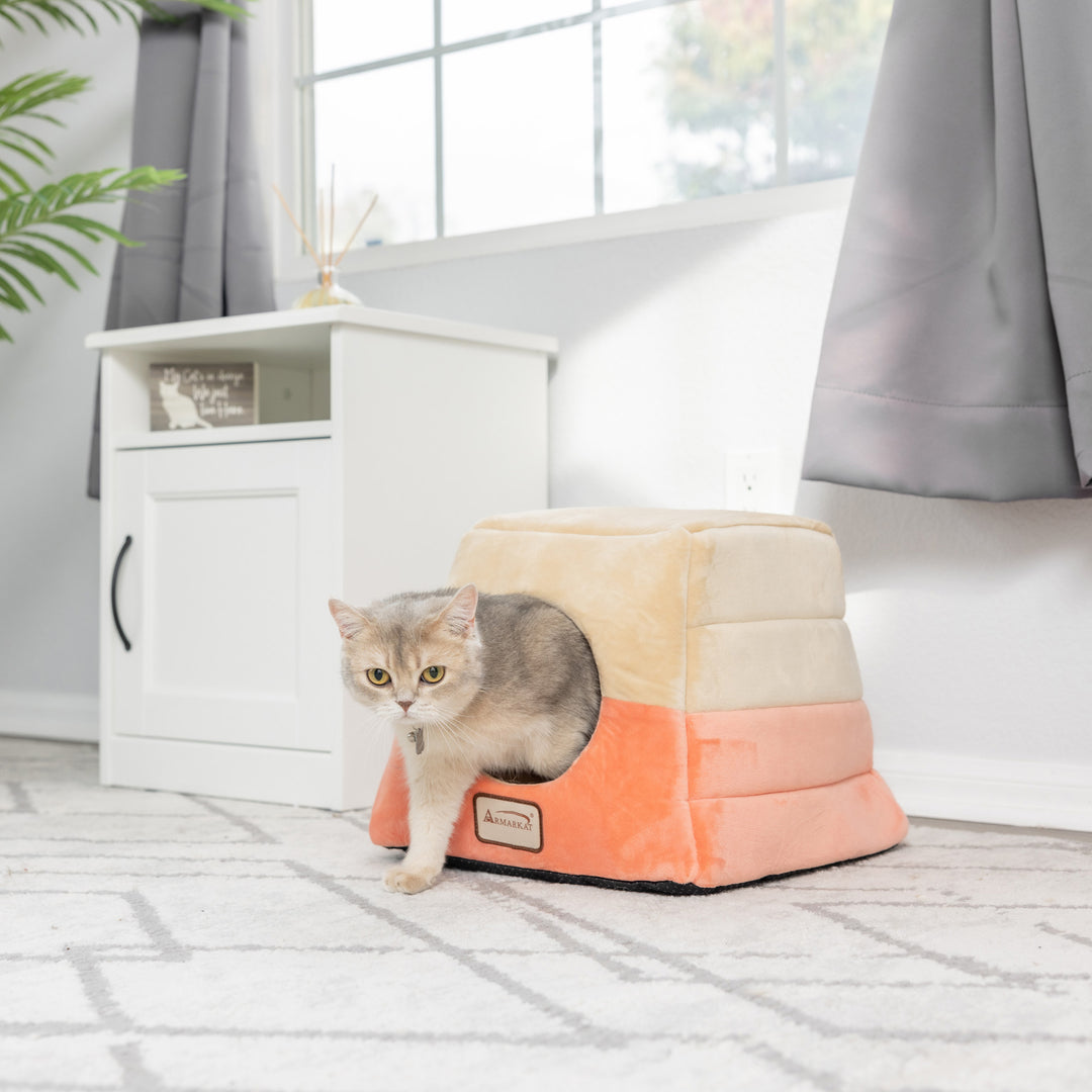 Armarkat Cat Bed C07 Covered Orange Beige Waterproof Soft Velvet 13.5 inches Image 8