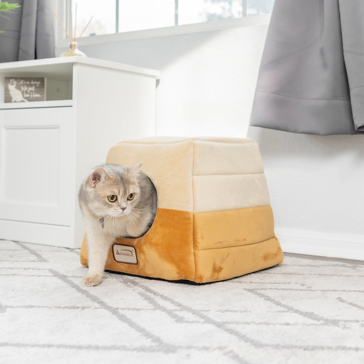 Armarkat Cat Bed Model C07 Covered Brown Beige Waterproof Velvet 13.5"x15" Image 5