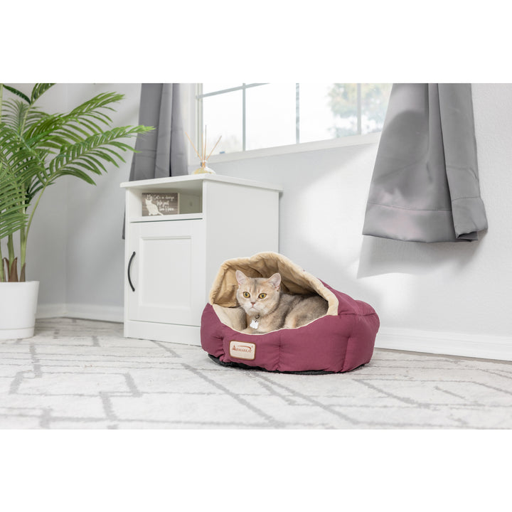 Armarkat C08 Cat Bed Small Indoor Pet Bed Beige Burgundy Waterproof Machine Washable Image 8