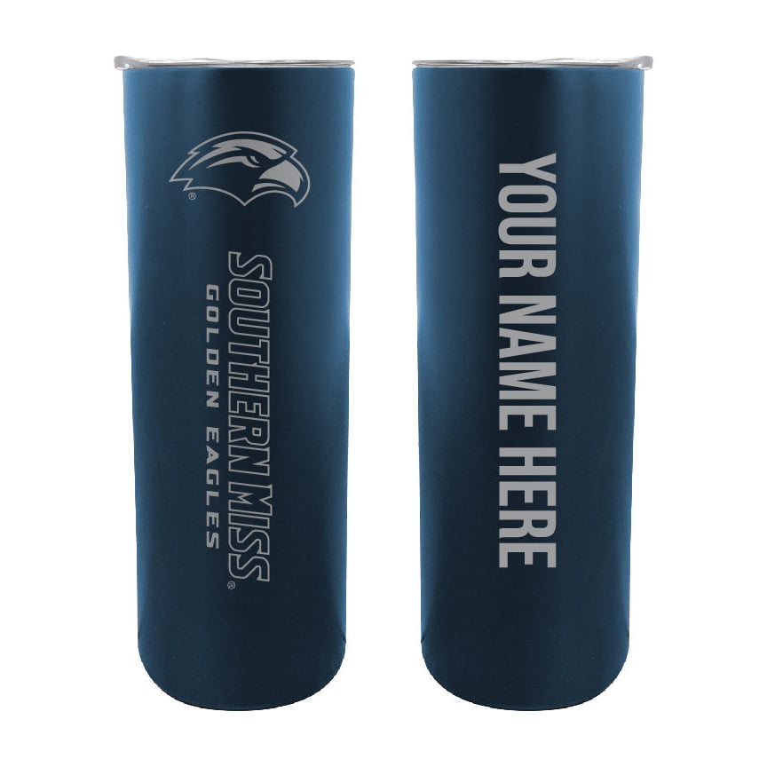 Southern Mississippi Golden Eagles Etched Custom NCAA Skinny Tumbler - 20oz Personalized Stainless Steel Insulated Mug Image 1