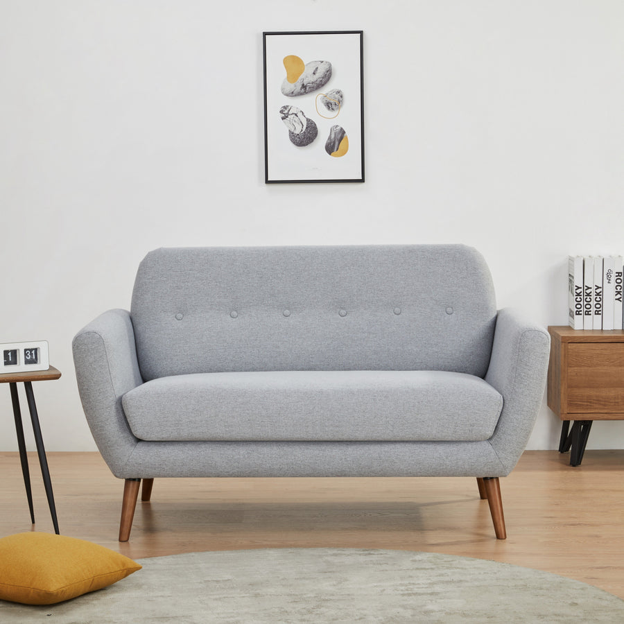 Oakland Loveseat Sofa: Mid-Century Modern Design, Soft Fabric Upholstery, Hand Tufting, Solid Wood Legs | Easy Assembly. Image 1