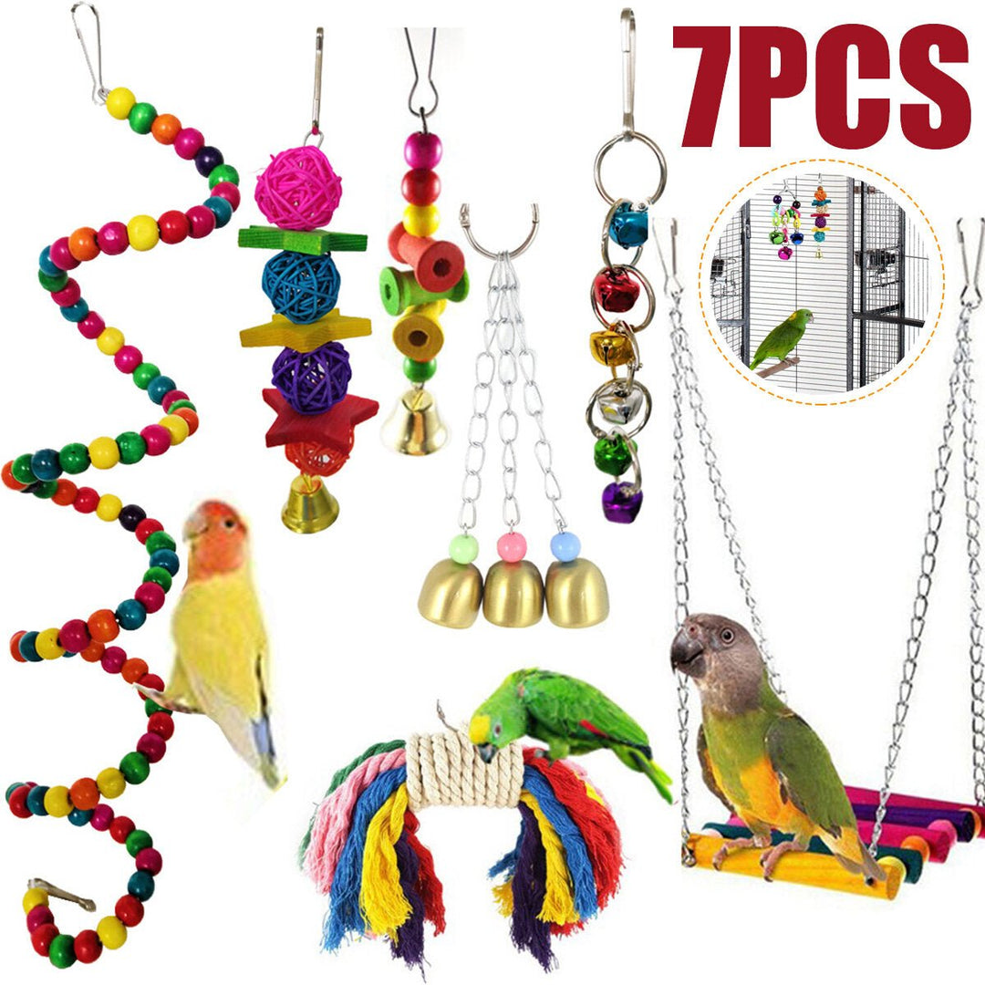 7Pcs,Set Combination Parrot Toy Bird Articles Parrot Bite Toy Parrot Funny Swing Ball Bell Standing Training Toys Image 2