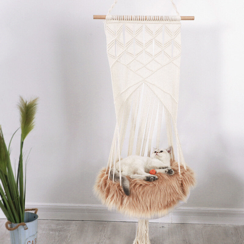 Cat Bed Swing Handmade Hammock Handwoven Pet Cats Dog Hanging Tassel Sleep Chair Seat Universal Image 2