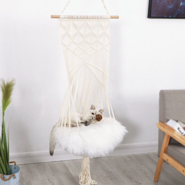 Cat Bed Swing Handmade Hammock Handwoven Pet Cats Dog Hanging Tassel Sleep Chair Seat Universal Image 3