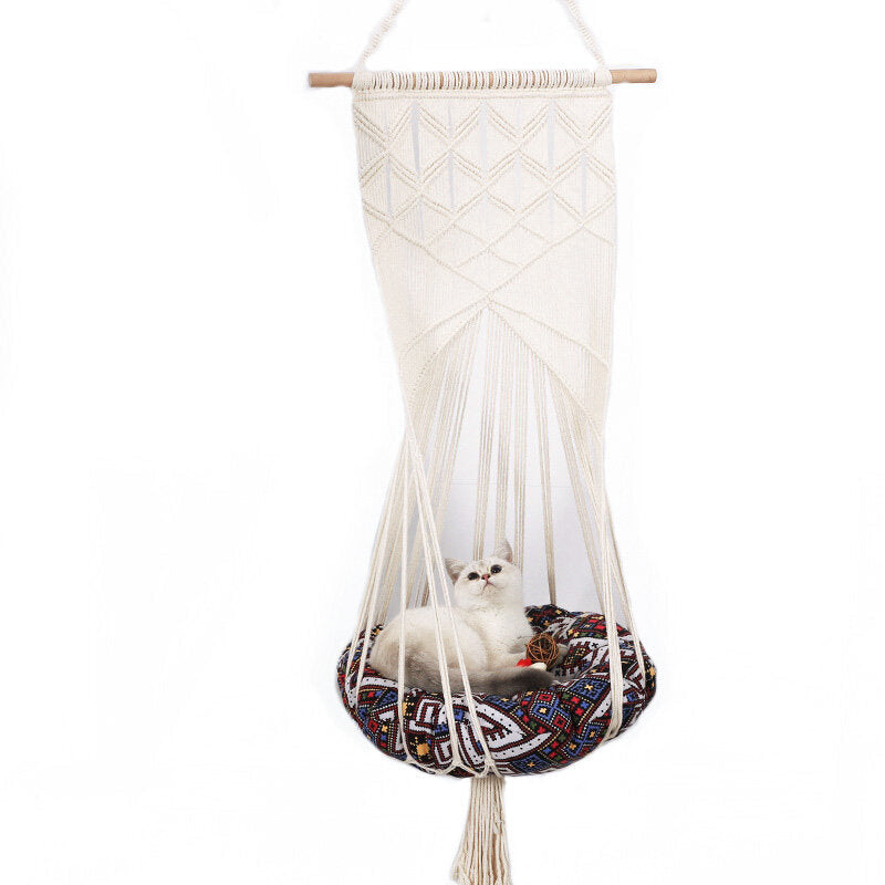 Cat Bed Swing Handmade Hammock Handwoven Pet Cats Dog Hanging Tassel Sleep Chair Seat Universal Image 5