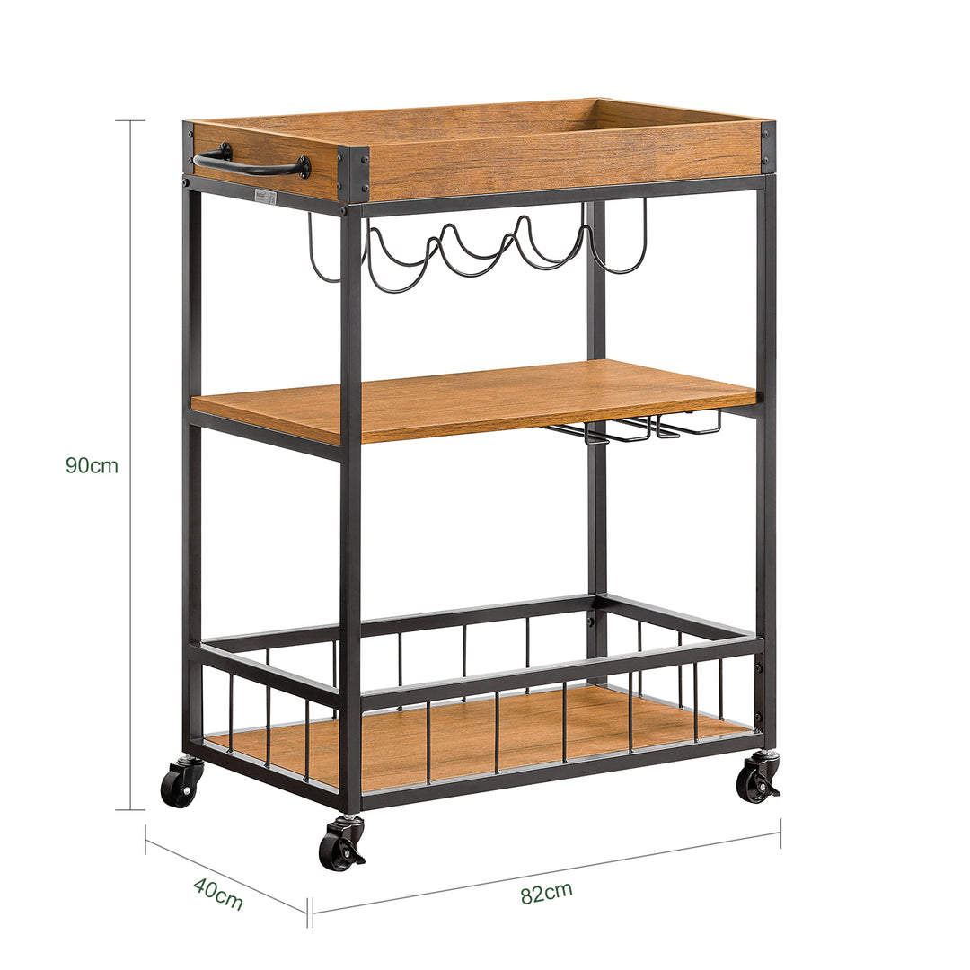 Haotian FKW56-N, Bar Serving Cart, Home Myra Rustic Mobile Kitchen Serving cart with Removable Tray Image 3