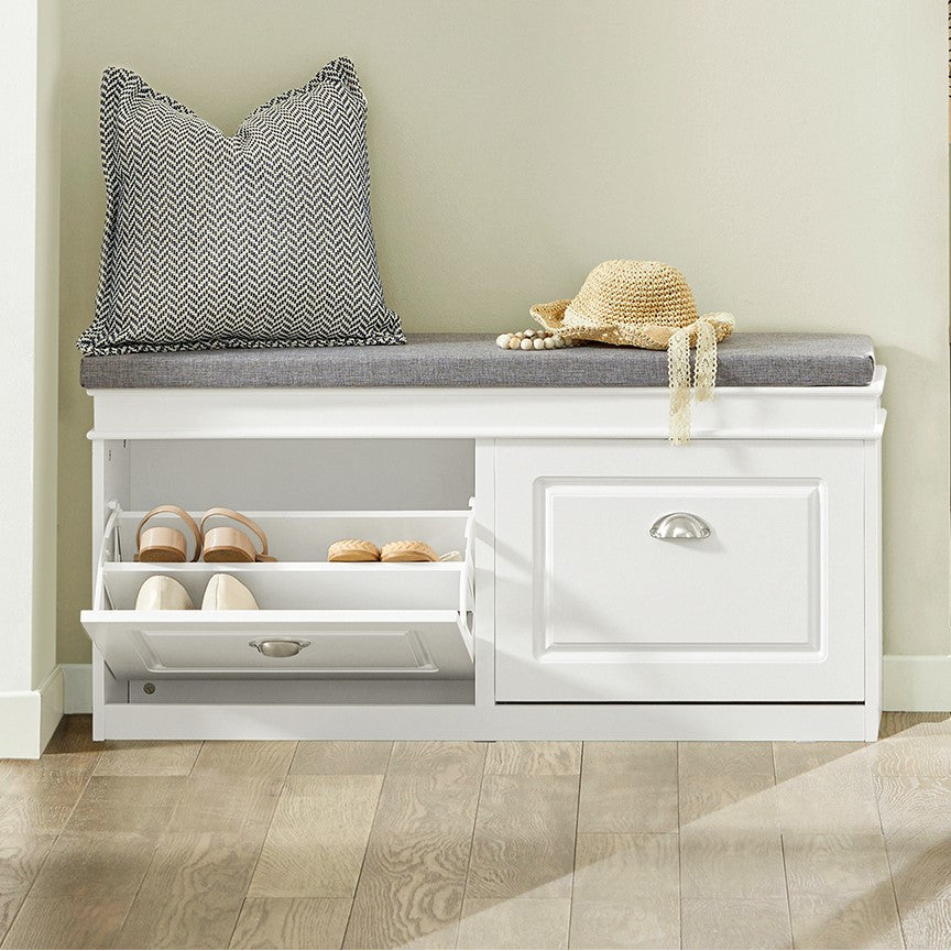 Haotian FSR64-W, White Storage Bench with Drawers and Padded Seat Cushion, Hallway Shoe Cabinet Image 1