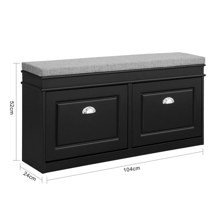 Haotian FSR64-SCH Black Shoe Bench 2-Drawer Storage Rack 40.9in MDF Image 3