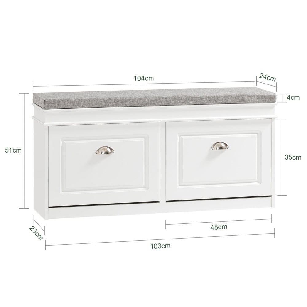 Haotian FSR64-W, White Storage Bench with Drawers and Padded Seat Cushion, Hallway Shoe Cabinet Image 2