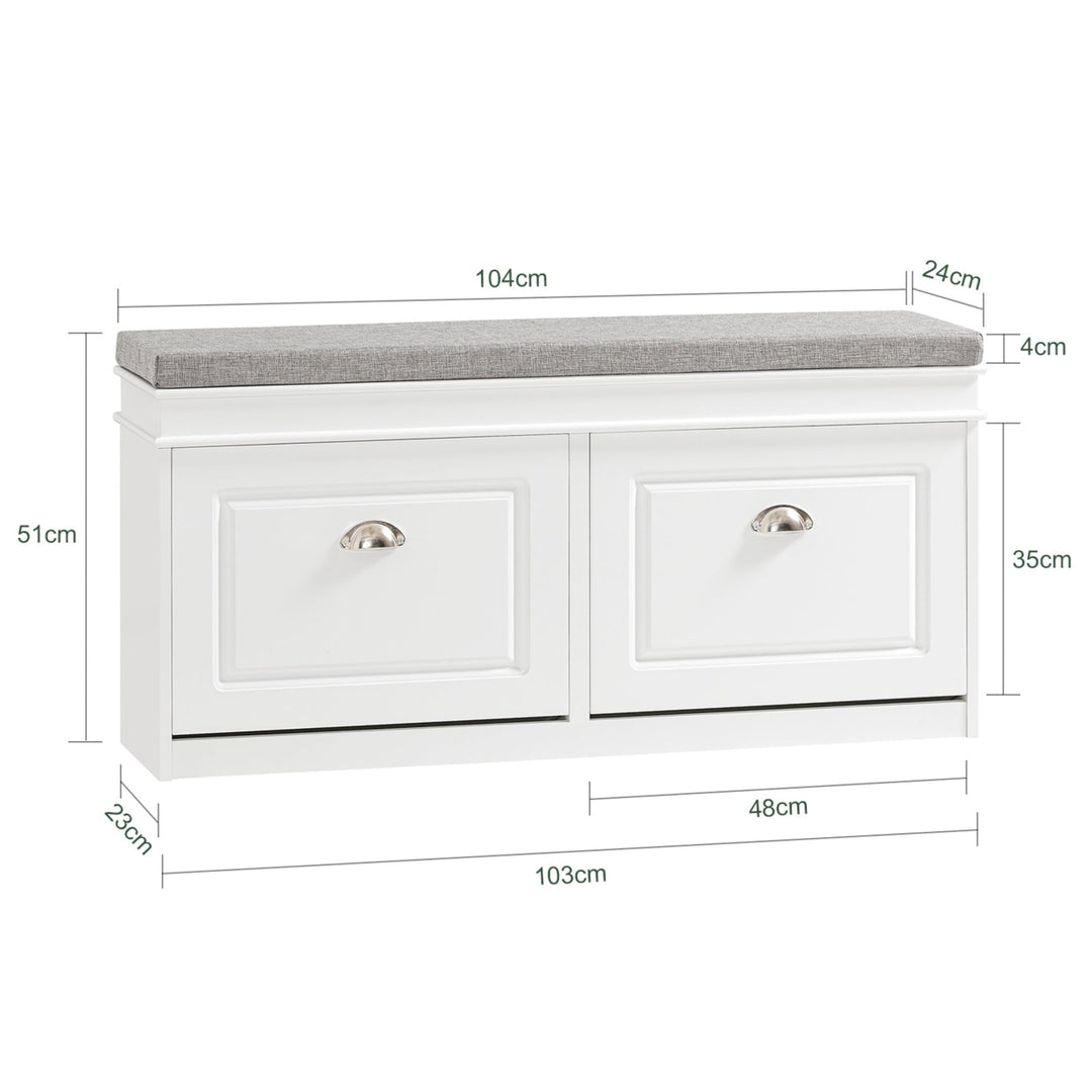 Haotian FSR64-W White Storage Bench Shoe Cabinet with Padded Cushion 41x9 inches Image 2