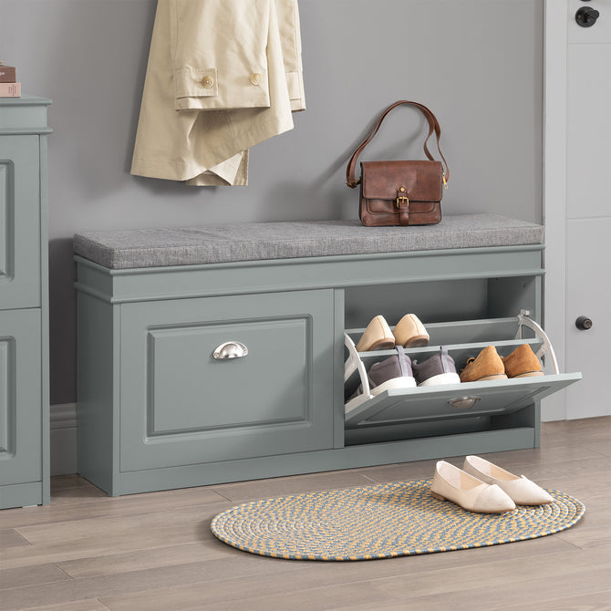 Haotian FSR64-HG, Grey Storage Bench with Drawers and Padded Seat Cushion, Hallway Bench Shoe Cabinet Shoe Bench Image 1