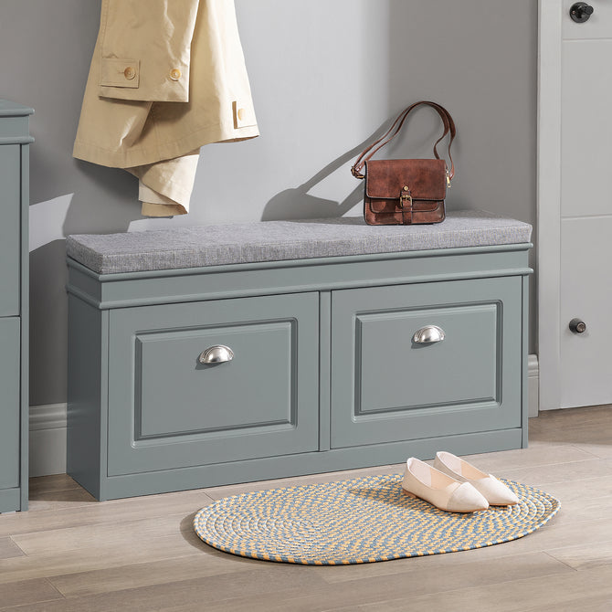 Haotian FSR64-HG, Grey Storage Bench with Drawers and Padded Seat Cushion, Hallway Bench Shoe Cabinet Shoe Bench Image 2