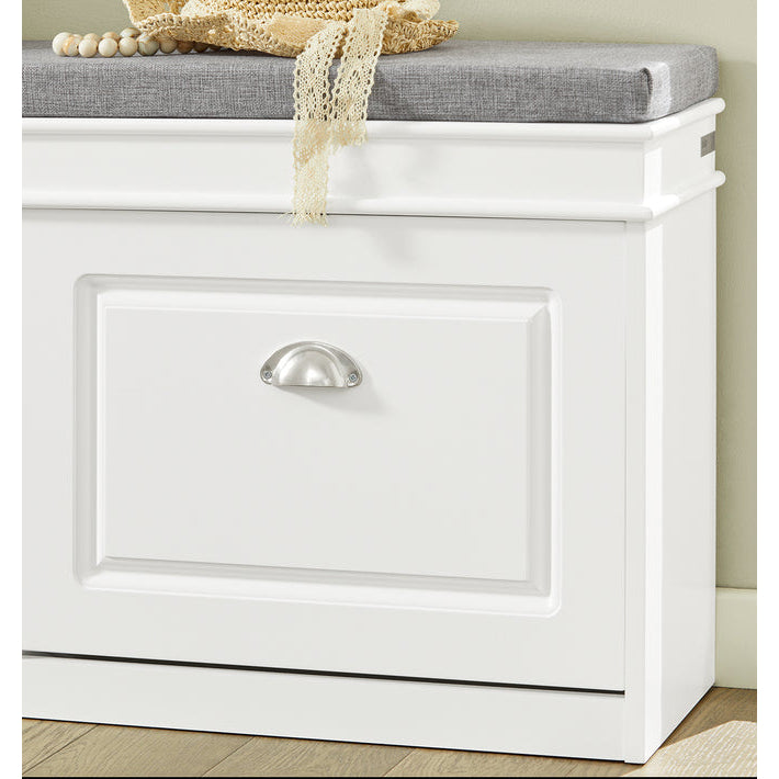 Haotian FSR64-W, White Storage Bench with Drawers and Padded Seat Cushion, Hallway Shoe Cabinet Image 3