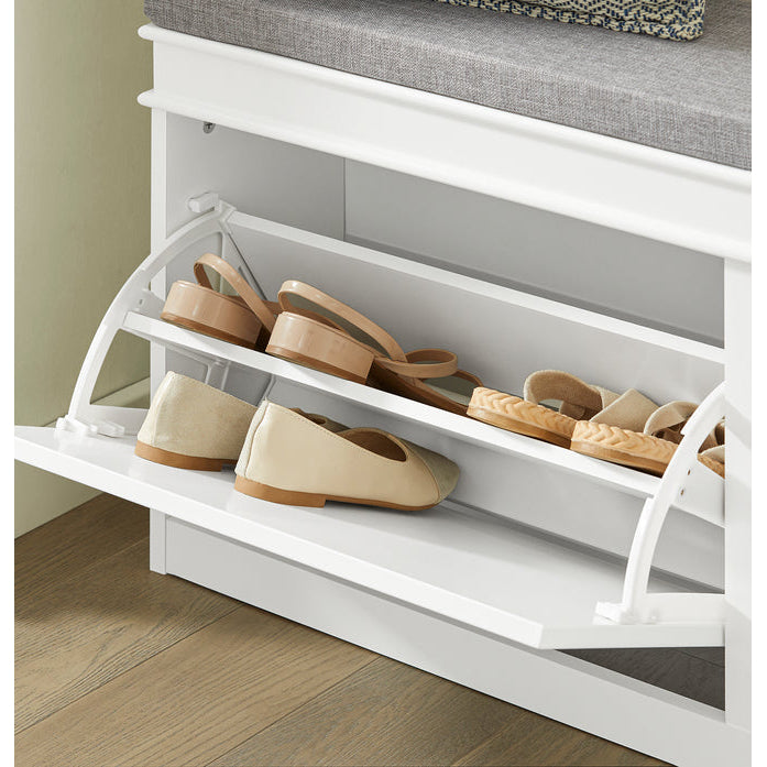 Haotian FSR64-W, White Storage Bench with Drawers and Padded Seat Cushion, Hallway Shoe Cabinet Image 4