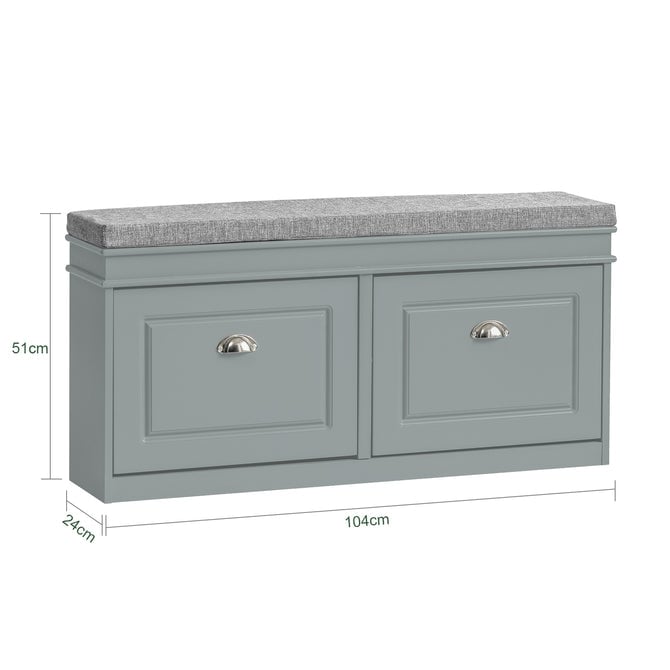 Haotian FSR64-HG, Grey Storage Bench with Drawers and Padded Seat Cushion, Hallway Bench Shoe Cabinet Shoe Bench Image 3