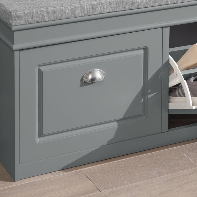 Haotian FSR64-HG, Grey Storage Bench with Drawers and Padded Seat Cushion, Hallway Bench Shoe Cabinet Shoe Bench Image 4