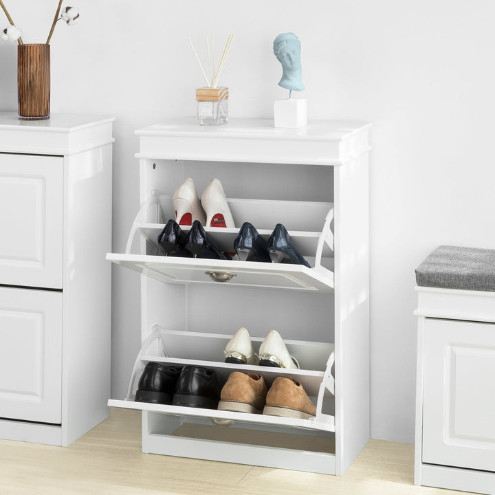 Haotian White Shoe Cabinet Organizer 2 Drawer Shoe Rack FSR78-W MDF Storage Unit Image 2