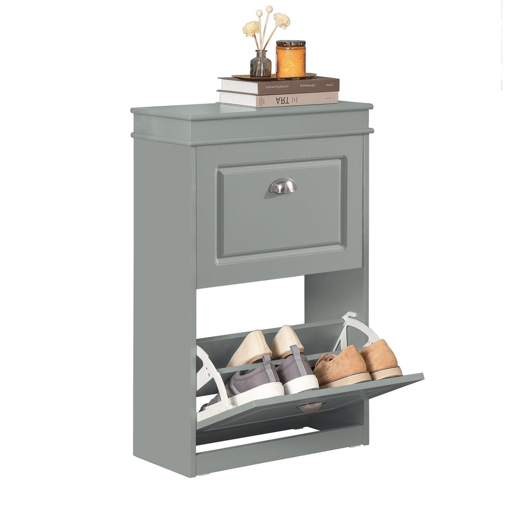 Haotian FSR78-HG, Gray 2 Flip Drawers Shoe Cabinet, Freestanding Shoe Rack, Shoe Storage Cupboard Organizer Image 2