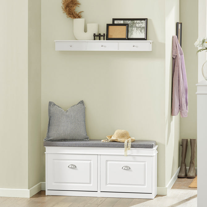 Haotian FSR64-W, White Storage Bench with Drawers and Padded Seat Cushion, Hallway Shoe Cabinet Image 5